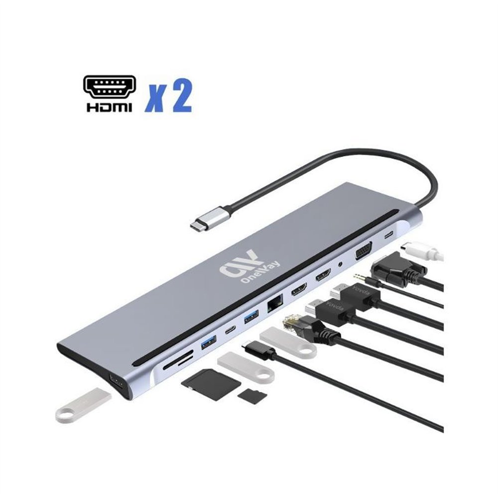 Dock Hub Oneway Usb-c 12 En 1 Hdmi/vga/rj45/usb 3.0/usb-c Pd/microsd/aux