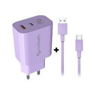 Cargador Nubbeh Bhoot 30w Cable Usb-a/c 18w 1.5m Lila
