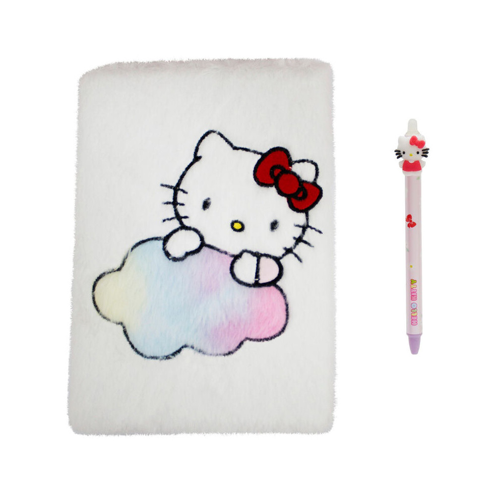 Set cuaderno peluche + boligrafo Hello Kitty