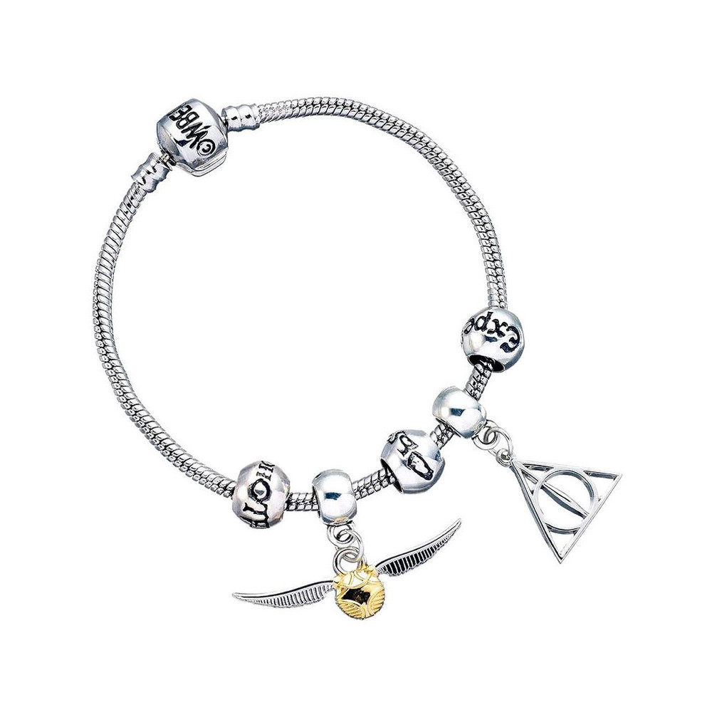 Pulsera plateada charms Deathly Hallows Snitch 3 Spellbeads Harry Potter