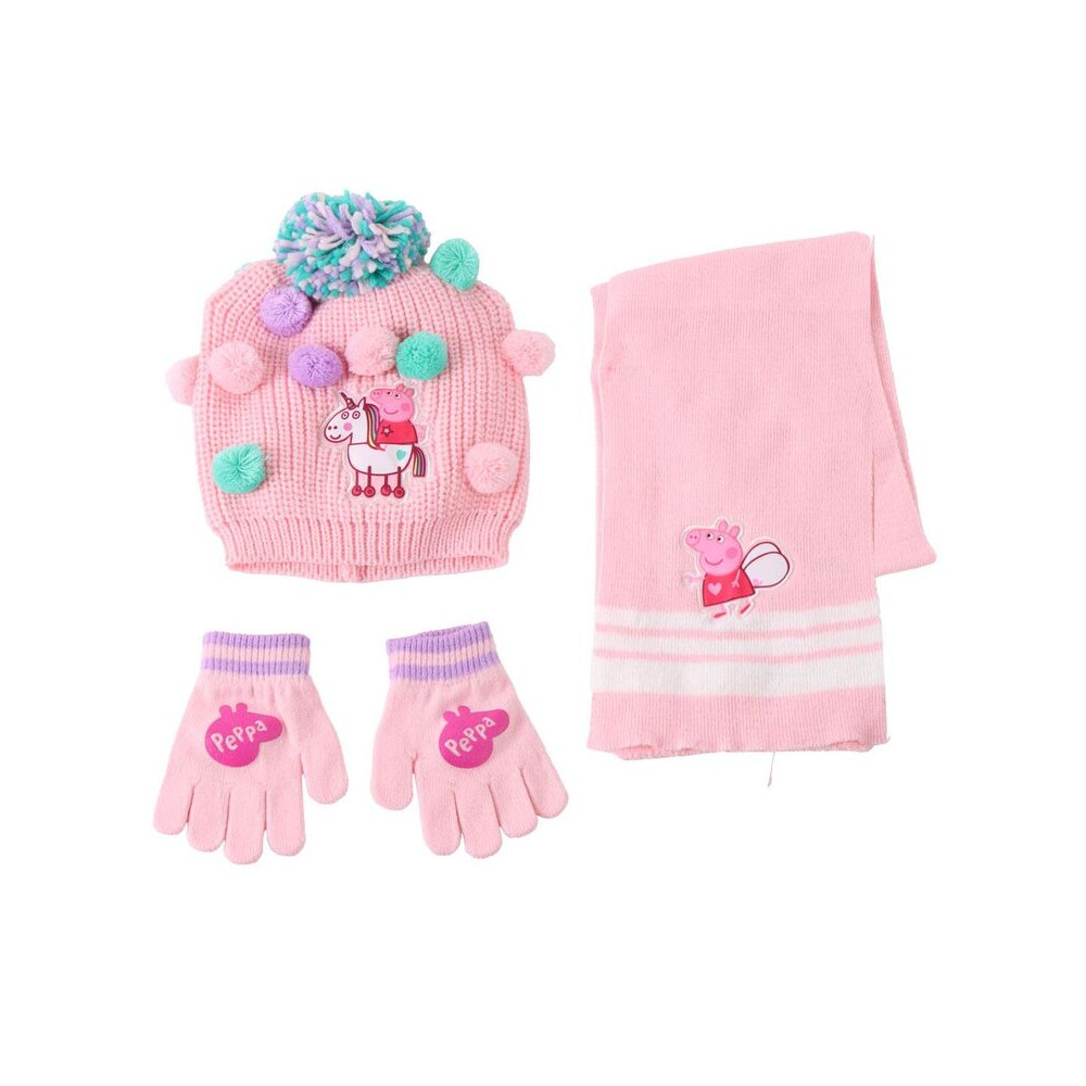 Conjunto gorro guantes braga cuello Peppa Pig