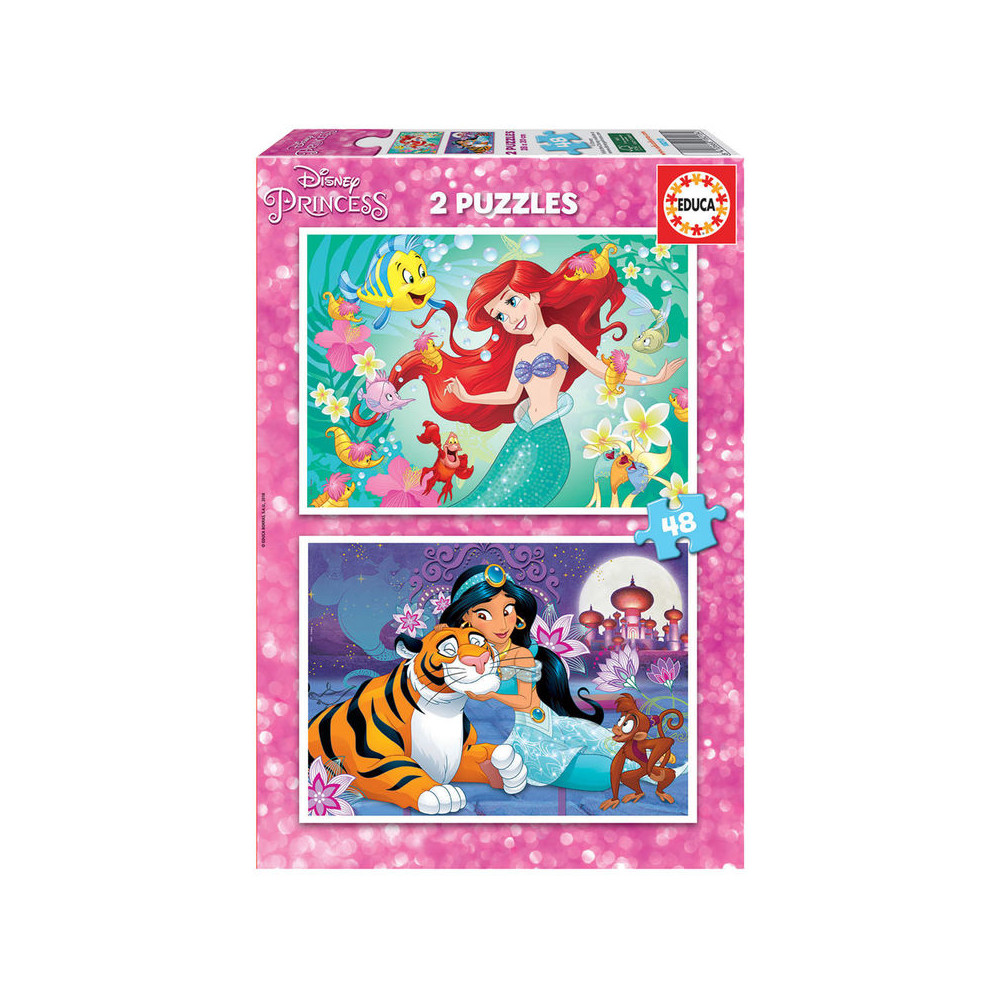 Puzzle Ariel + Jasmine Princesas Disney 2x48pzs