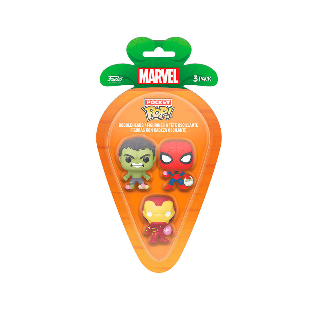 Blister 3 figuras Carrot Pocket POP Marvel Spiderman Hulk Iron Man Pascua
