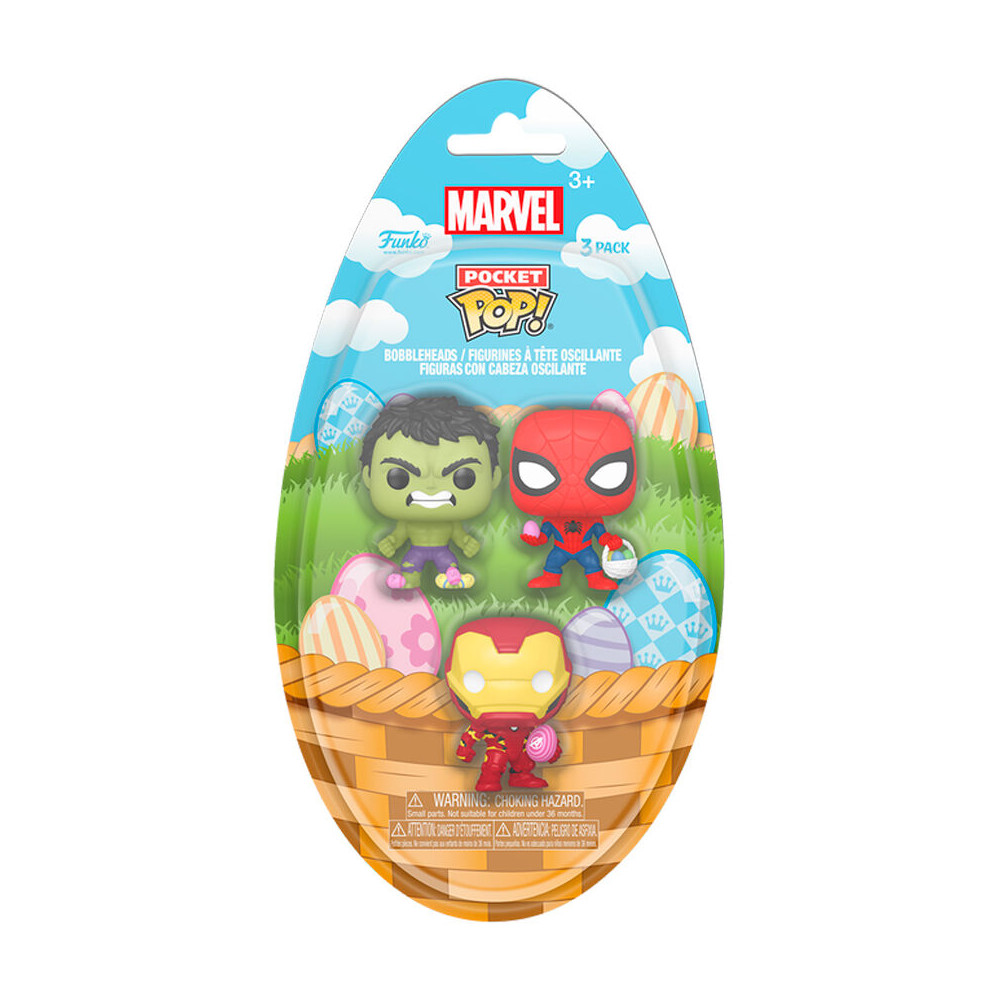 Blister 3 figuras Pocket POP Marvel Spiderman Hulk Iron Man Pascua
