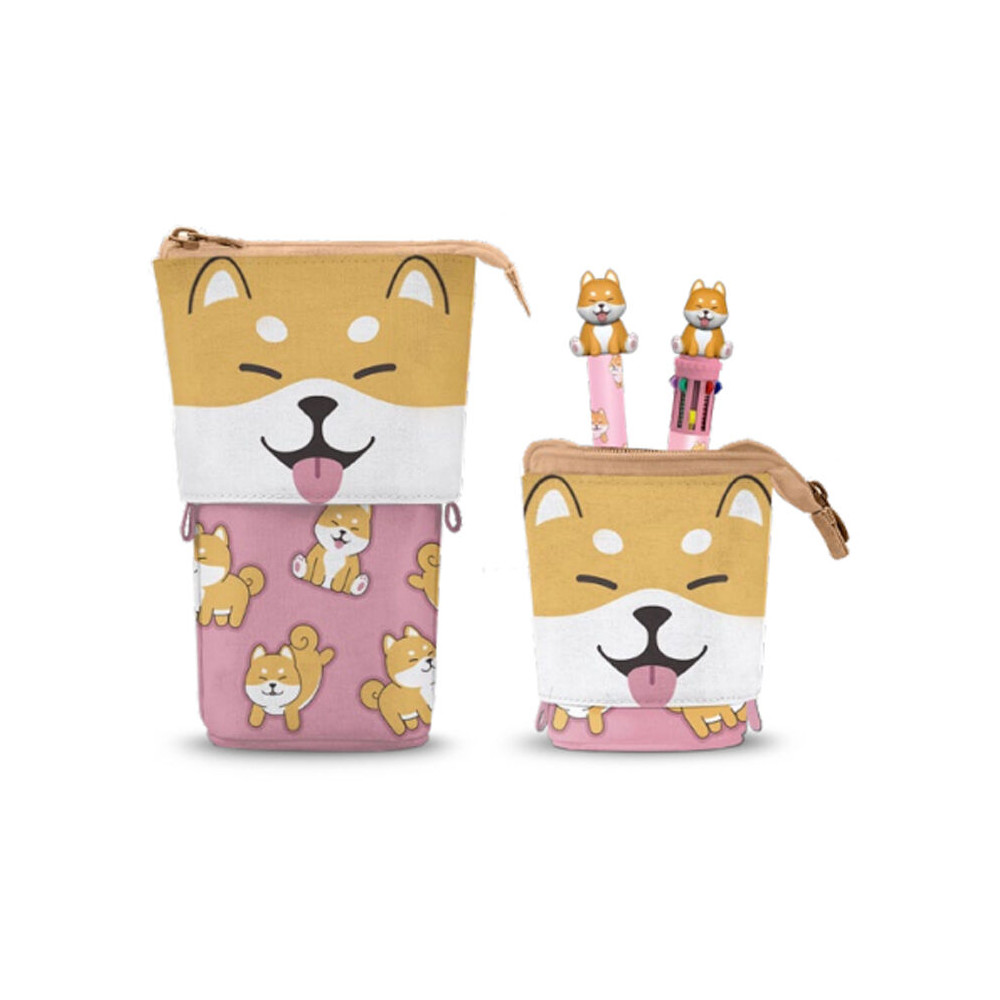 Portatodo Shiba + Boligrafo 10 colores + boligrafo borrable Oh My Pop!