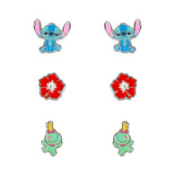 Set 3 Pares de pendientes Stitch Disney plata