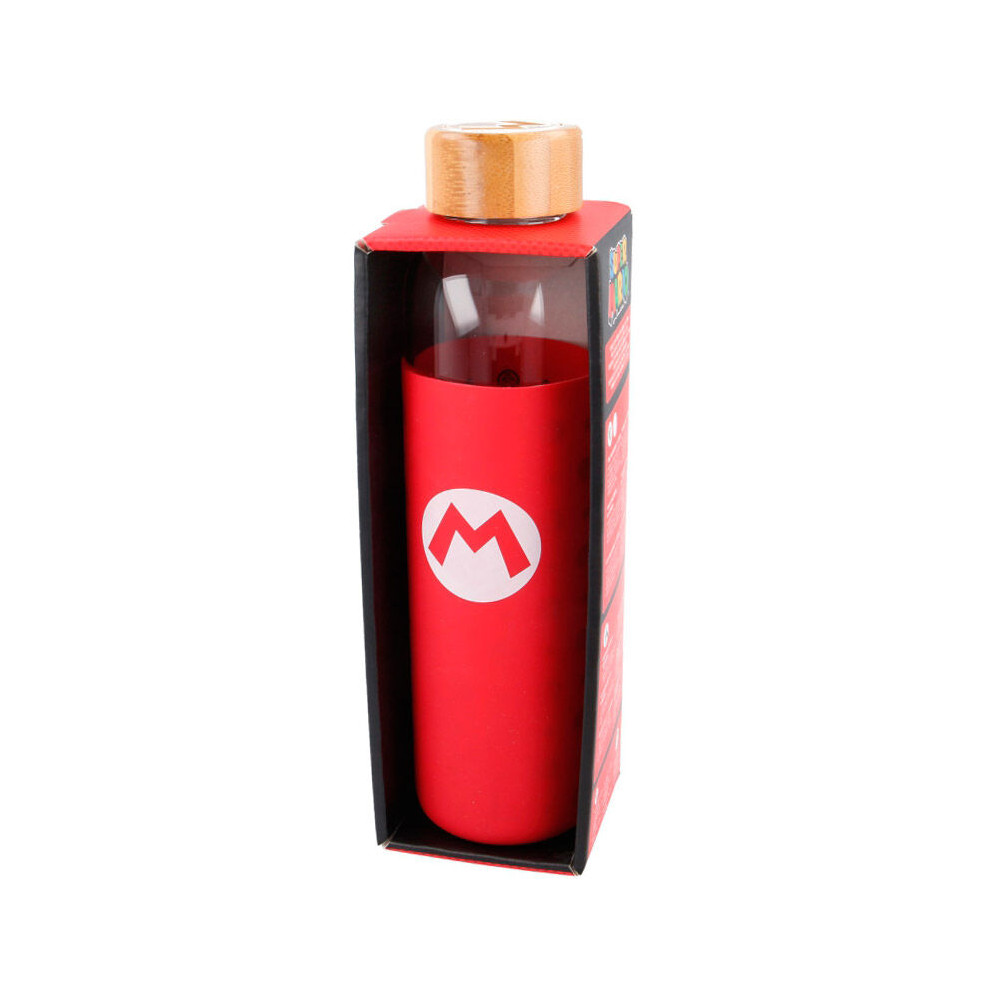 Botella cristal Super Mario Bros Nintendo funda silicona 585ml