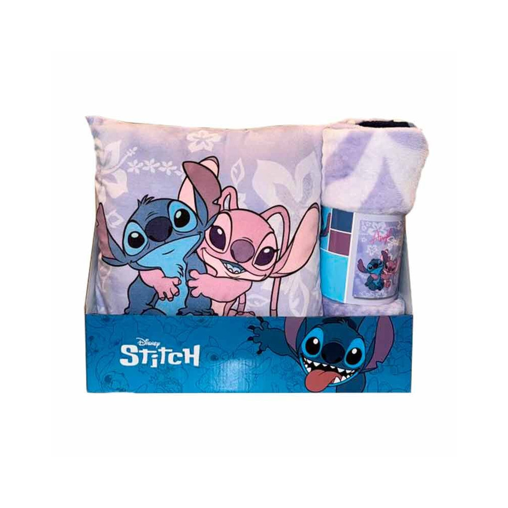 Set manta polar + cojin Angel &38 Stitch Disney