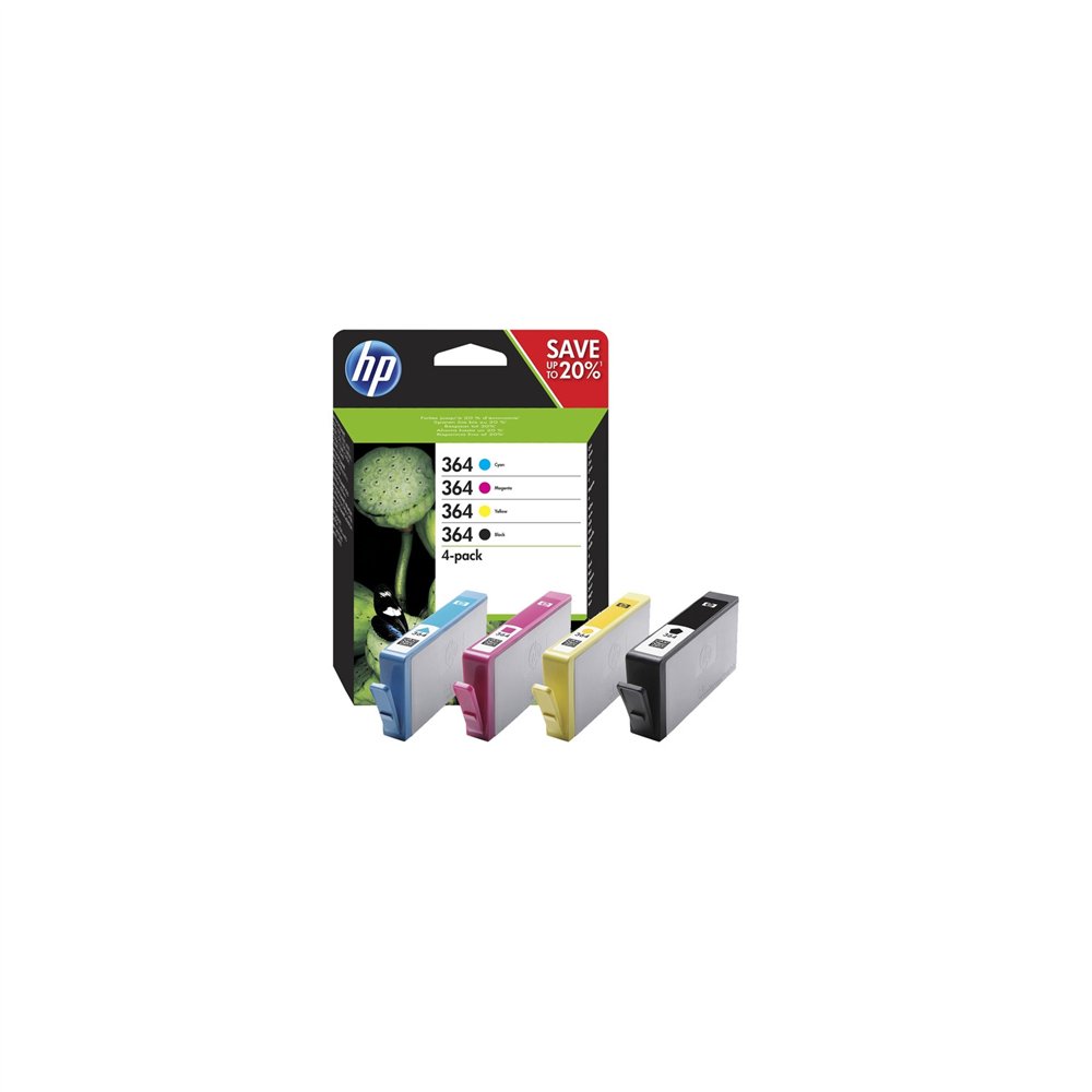 Cartucho hp 364 pack cian magenta amarillo negro n9j73ae