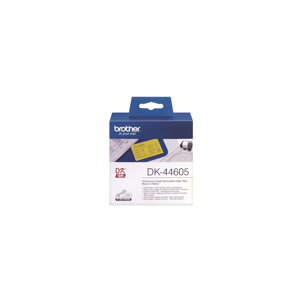 Cinta etiquetas brother dk-44605 papel continuo removible amarillo 6,2cm x 30,5m dk44605