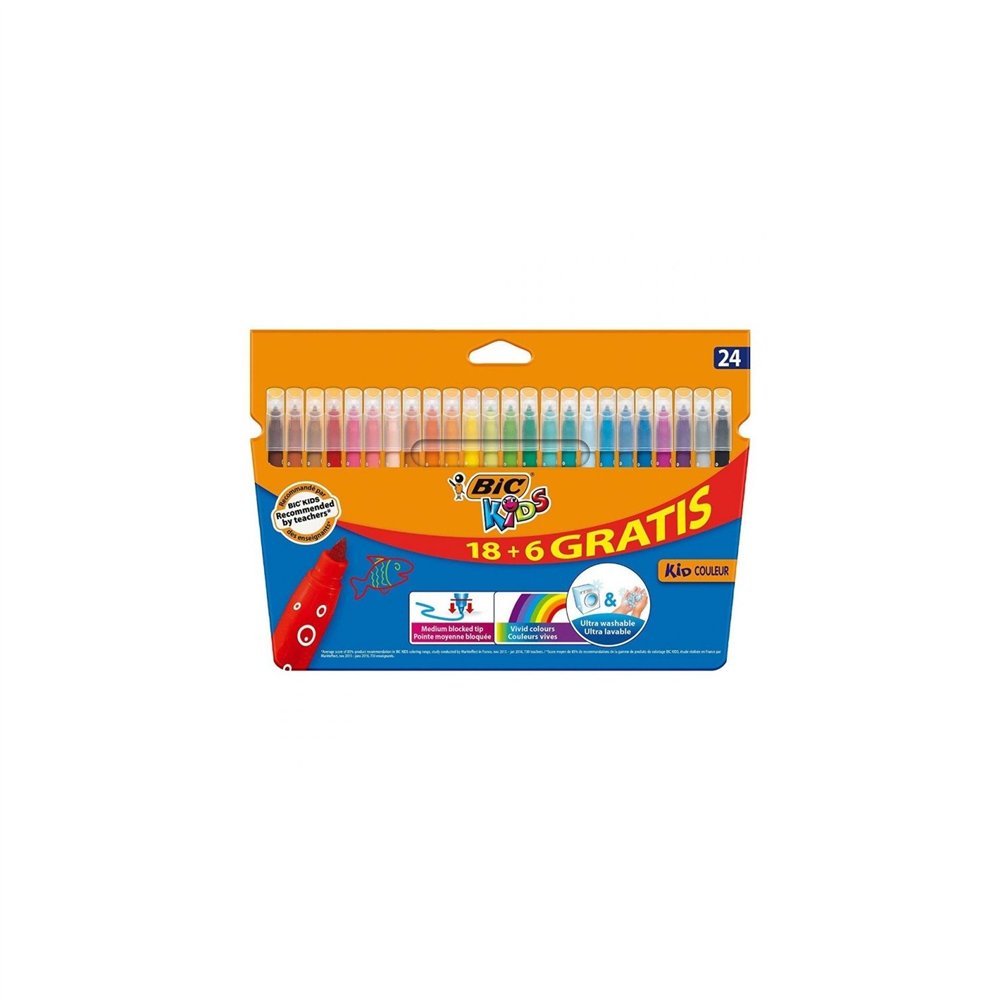 Bic kid couleur rotuladores caja 24u base agua tinta ultralavable punta 2.8mm 841800