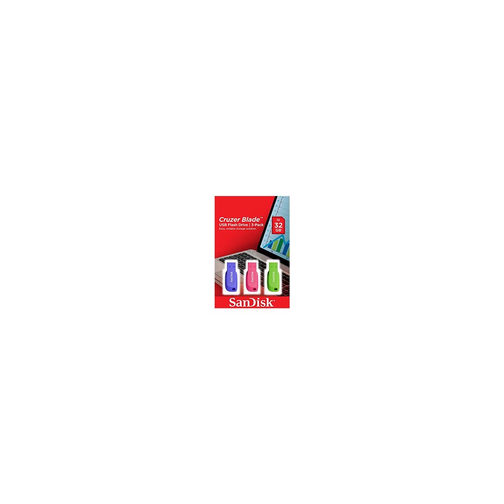 Memoria usb sandisk flash drive cruzer blade 3x32gb verde azul rosa sdcz50c-032g-b46t