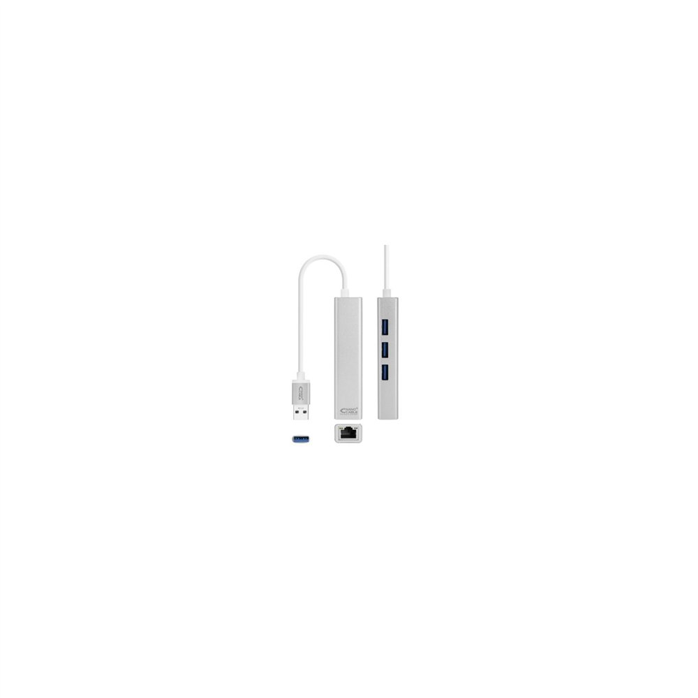 Adaptador usb-c a ethernet gigabit nanocable usb-c macho rj45 hembra 3xusb 3.0 hembra 15cm plata 10.03.0404