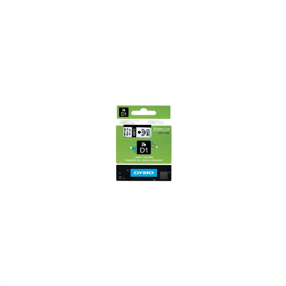 Cinta rotuladora autoadhesiva dymo d1 6mm x 7 metros de longitud para rotuladoras label manager negro sobre blanco s0720780
