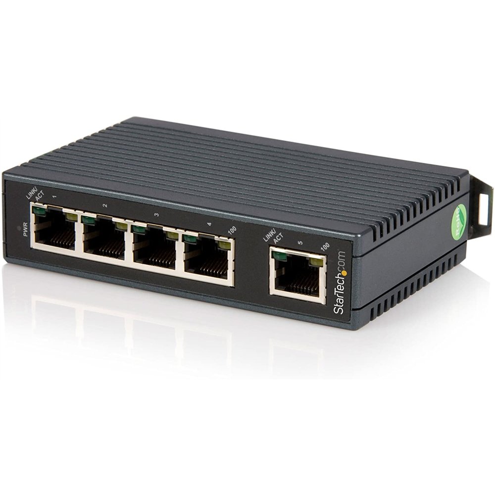 Startech.com switch conmutador industrial ethernet de 5 puertos rj45 de montaje en carril din - negro