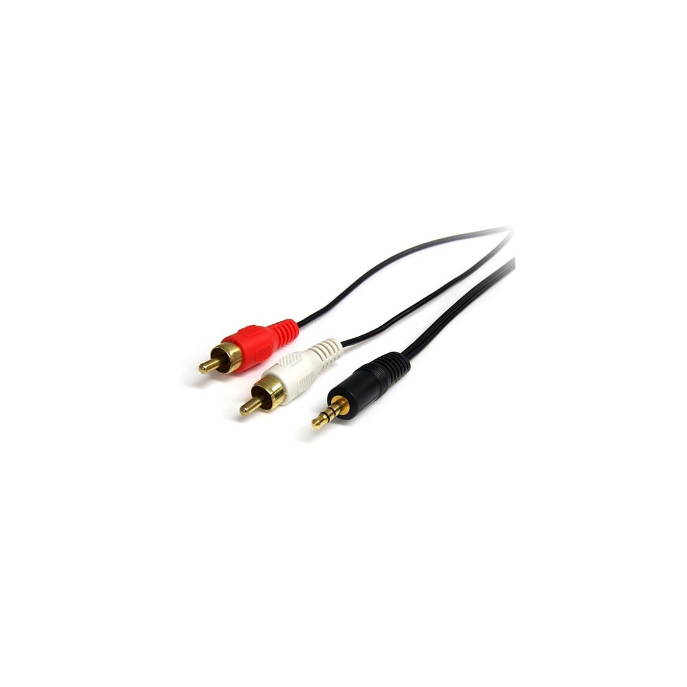 startech.com cable adaptador de mini-jack a rca 91cm - jack 3,5mm macho - 2xrca macho - 0.92m negro