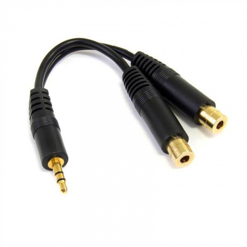 Startech.com cable audio splitter divisor de auriculares mini-jack 3,5mm estéreo macho a 2x hembra - 0.15m negro