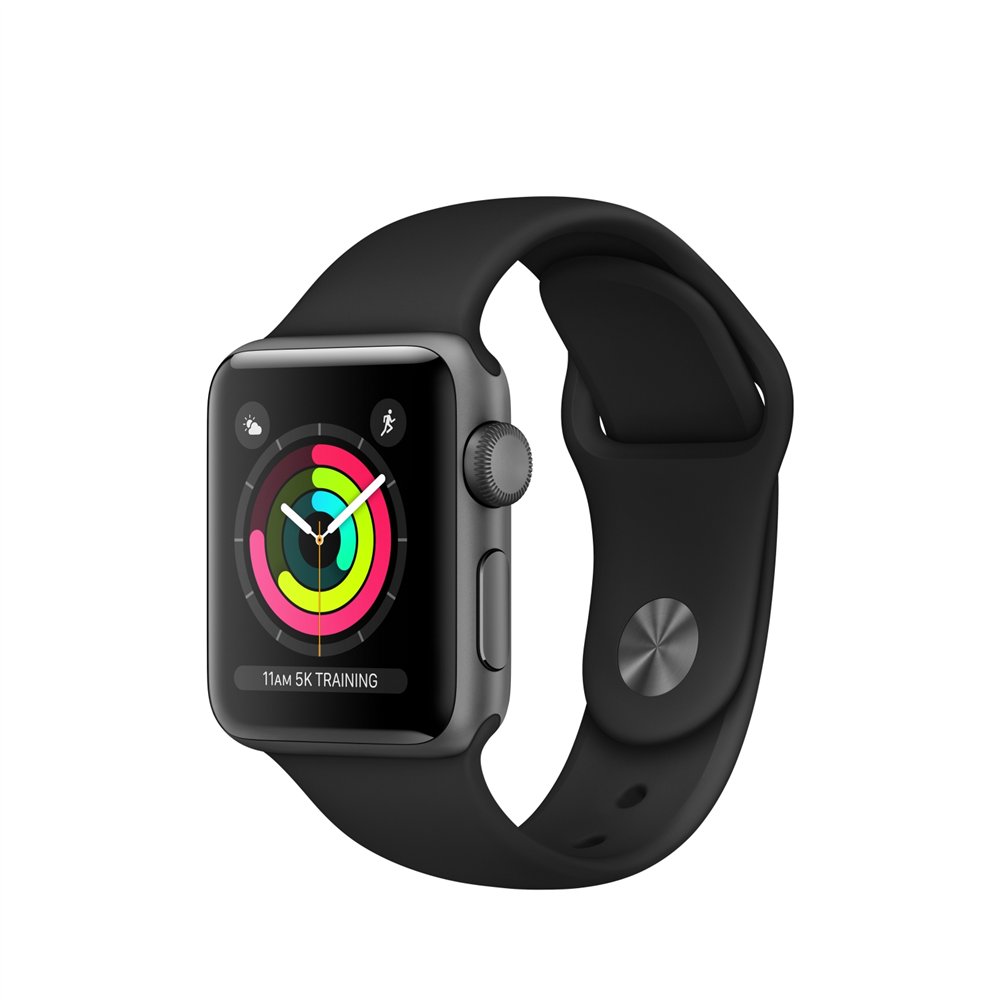 Apple watch 3 gps 38mm space grey aluminium case with black sport band mqkv2ql/a