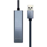 Hub usb aisens + adaptador lan conectores 1x usb-a macho 3x usb-a hembra longitud cable 15cm gris a106-0401