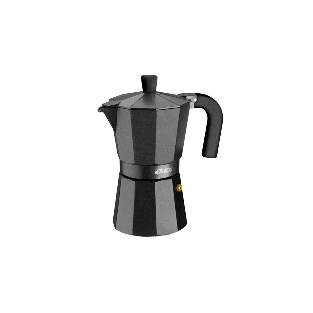 CAFETERA MONIX VITRO NOIR CAPACIDAD 12 TAZAS ALUMINIO CON RECUBRIMIENTO ANTIADHERENTE MANGO ERGONÍMICO NEGRO MATE M640012