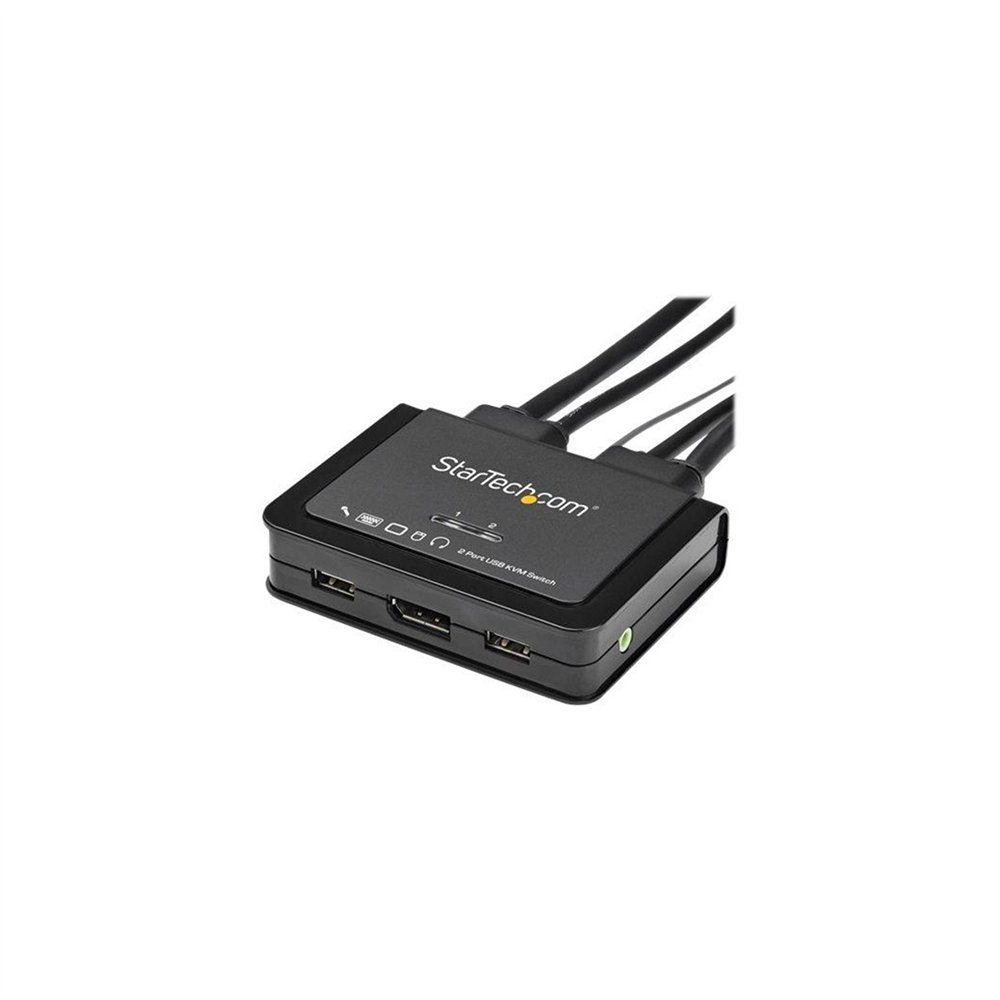 Startechcom switch conmutador kvm de 2 puertos displayport 4k60hz con cables incorporados