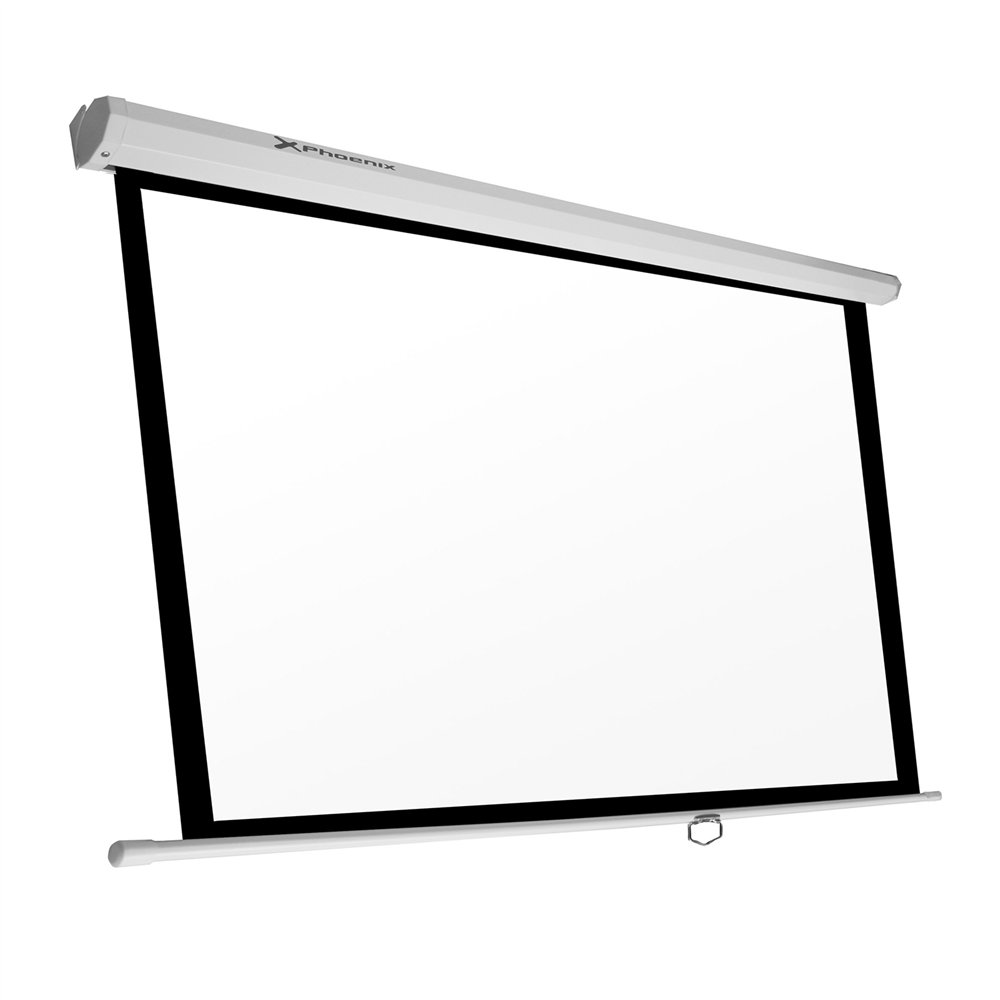 Pantalla manual phoenix videoproyector pared y techo posicion ajustable carcasa blanca tela super resistente phpantalla200/150