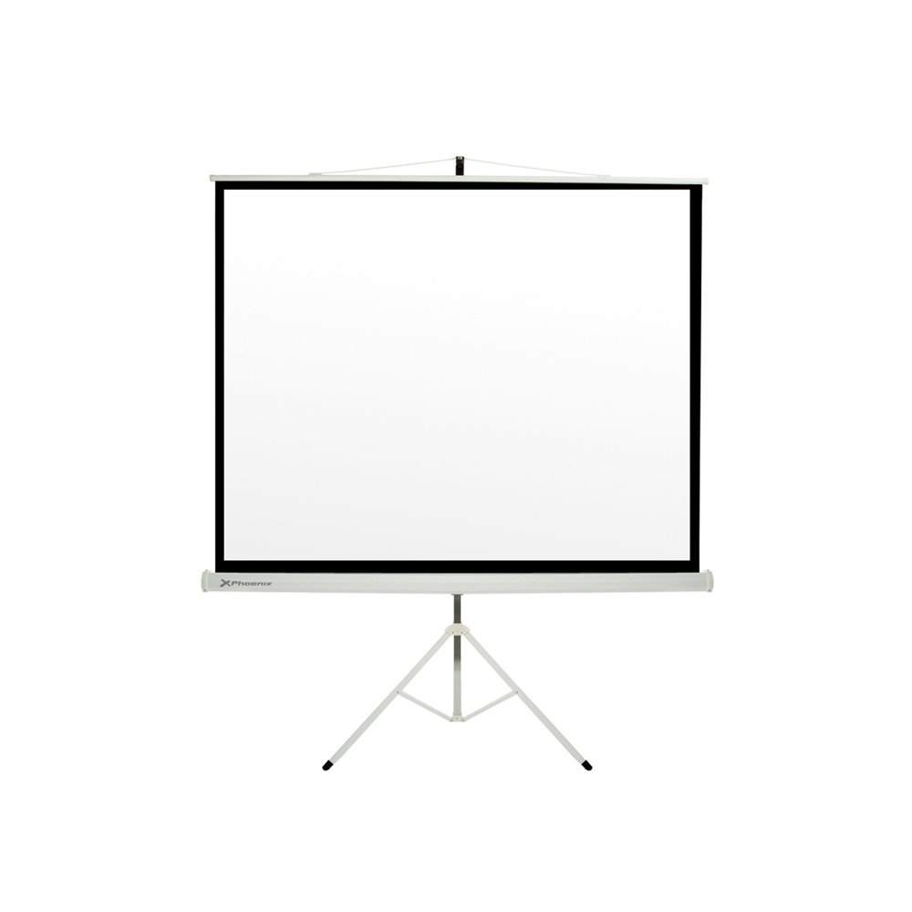 Pantalla manual tripode videoproyector phoenix 80p 1.45mx1.45m posicion ajustable carcasa blanca tela super resistente phpantall