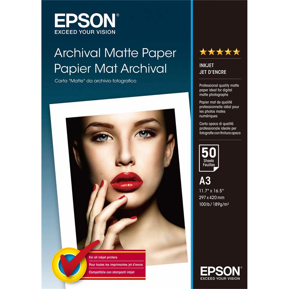 papel epson archival matte paper, din a3, 189 g/m², 50 hojas c13s041344