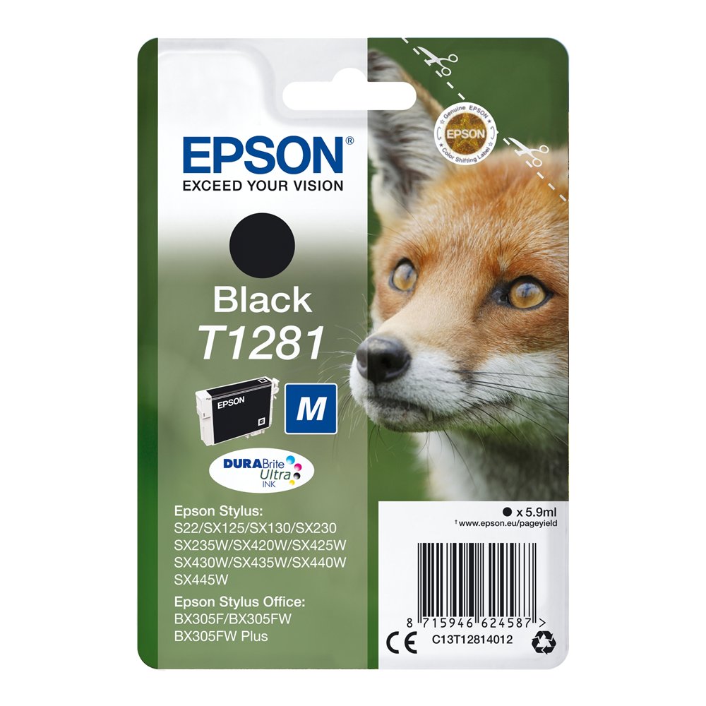 Cartucho epson fox t1281 etiqueta rf negro c13t12814022