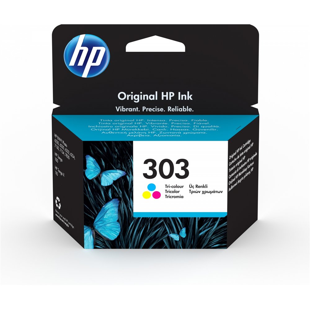 Cartucho hp 303 original rendimiento estã¡ndar cian, magenta, amarillo t6n01aeabe