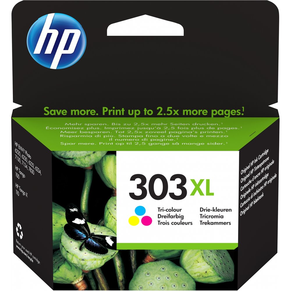 Hp cartucho de tinta original 303xl tricolor de alta capacidad