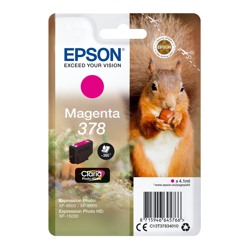 Cartucho epson squirrel singlepack magenta 378 claria photo hd ink c13t37834010