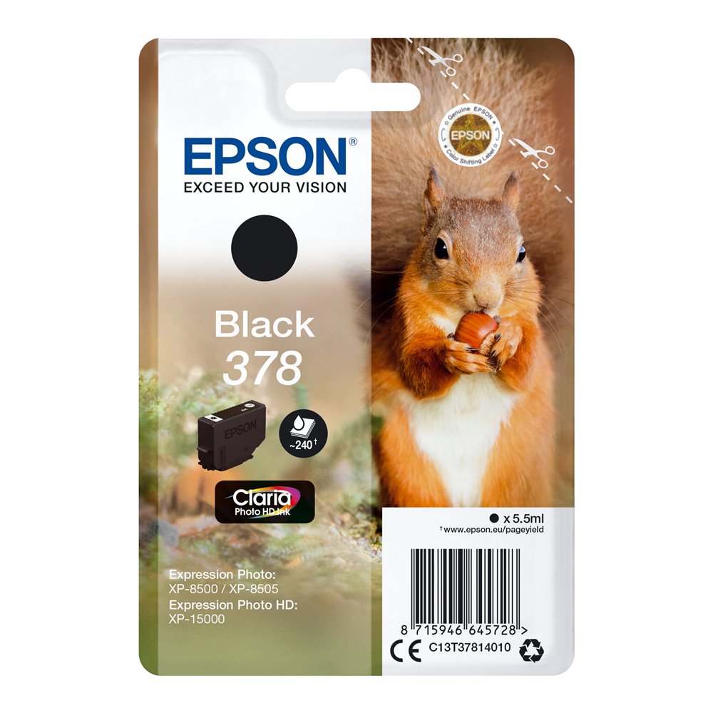 Cartucho epson squirrel singlepack black 378 claria photo hd ink c13t37814010