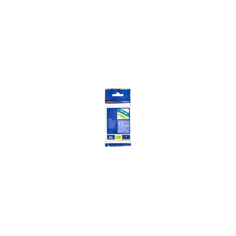 Cinta laminada brother blanco sobre azul tze 12mm tze535