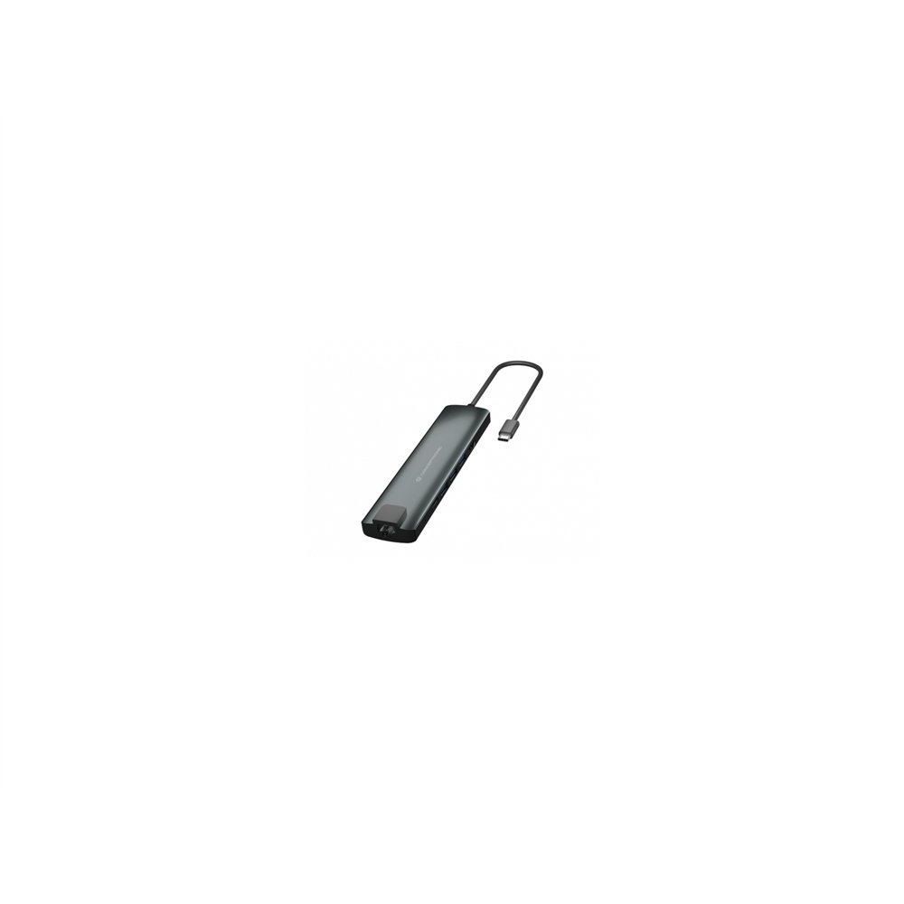 hub conceptronic interfaz usb 3.2 gen 1 (3.1 gen 1) type-c hdmi rj45 lector tarjeta 5000 mbit/s negro plata donn06g