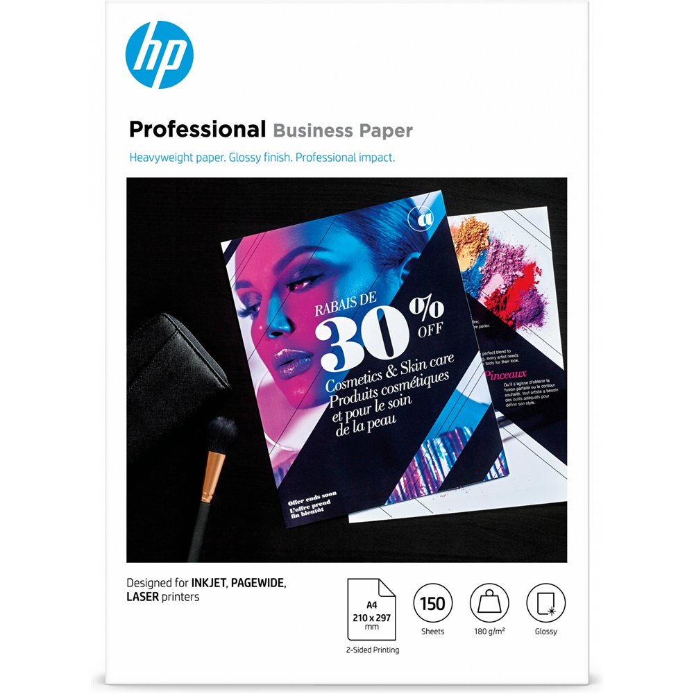 Hp professional multi-use glossy fsc papers 180 gsm-150 sht/a4/210 x 297 mm papel para impresora de inyecciã³n de tinta a4 210x2