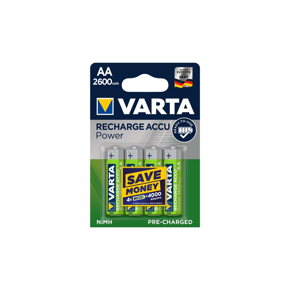 Varta blister 4 pilas recargables aa 2600mah verde plata