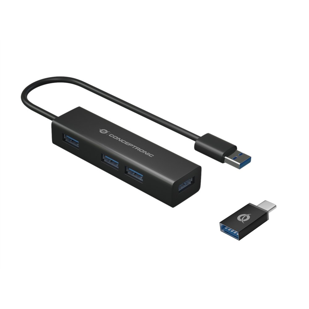 Conceptronic hub de interfaz usb 3.2 gen 1 (3.1 gen 1) type-a 5000 mbit/s negro