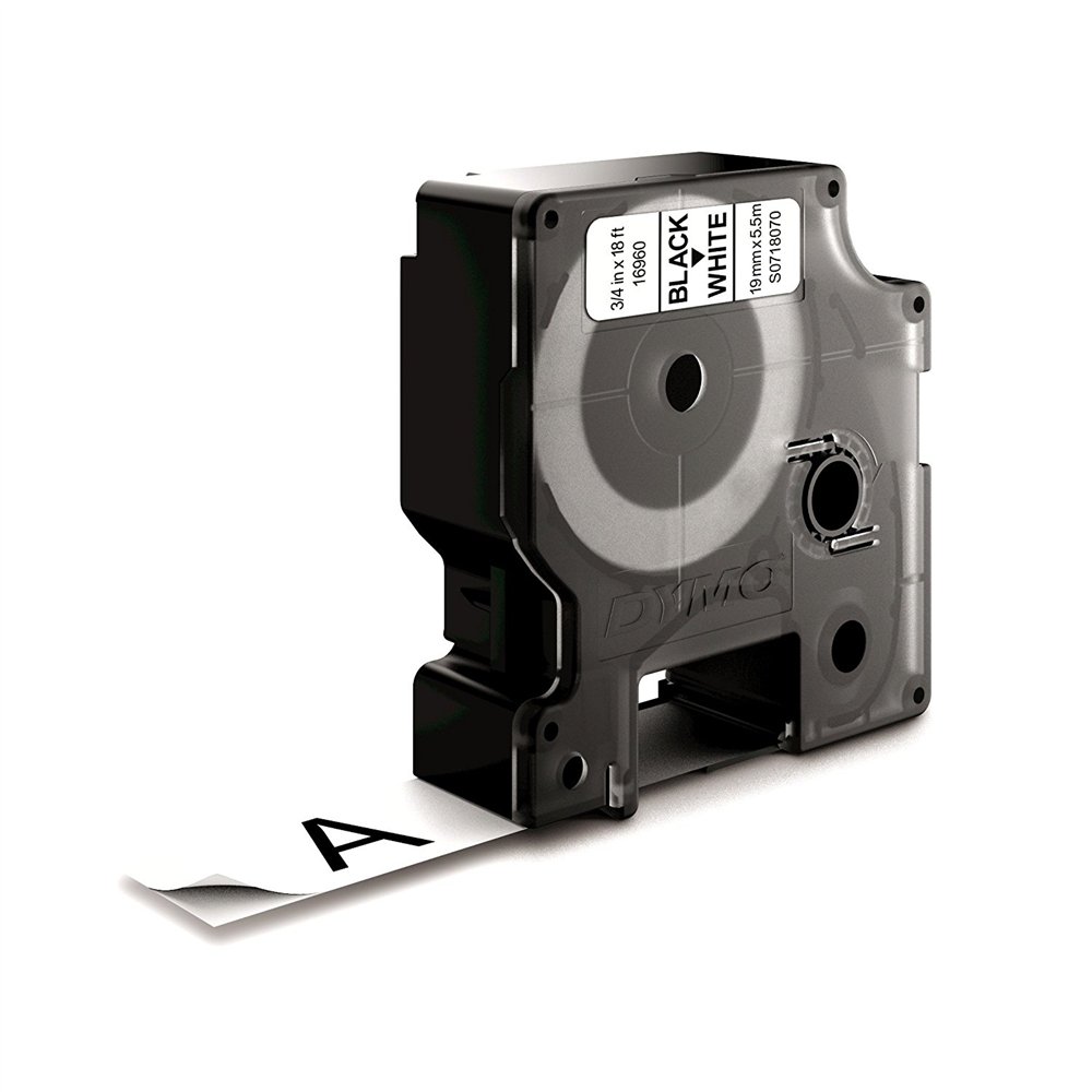 Dymo d1 etiquetas durable negro sobre blanco 19mm x 5.5m