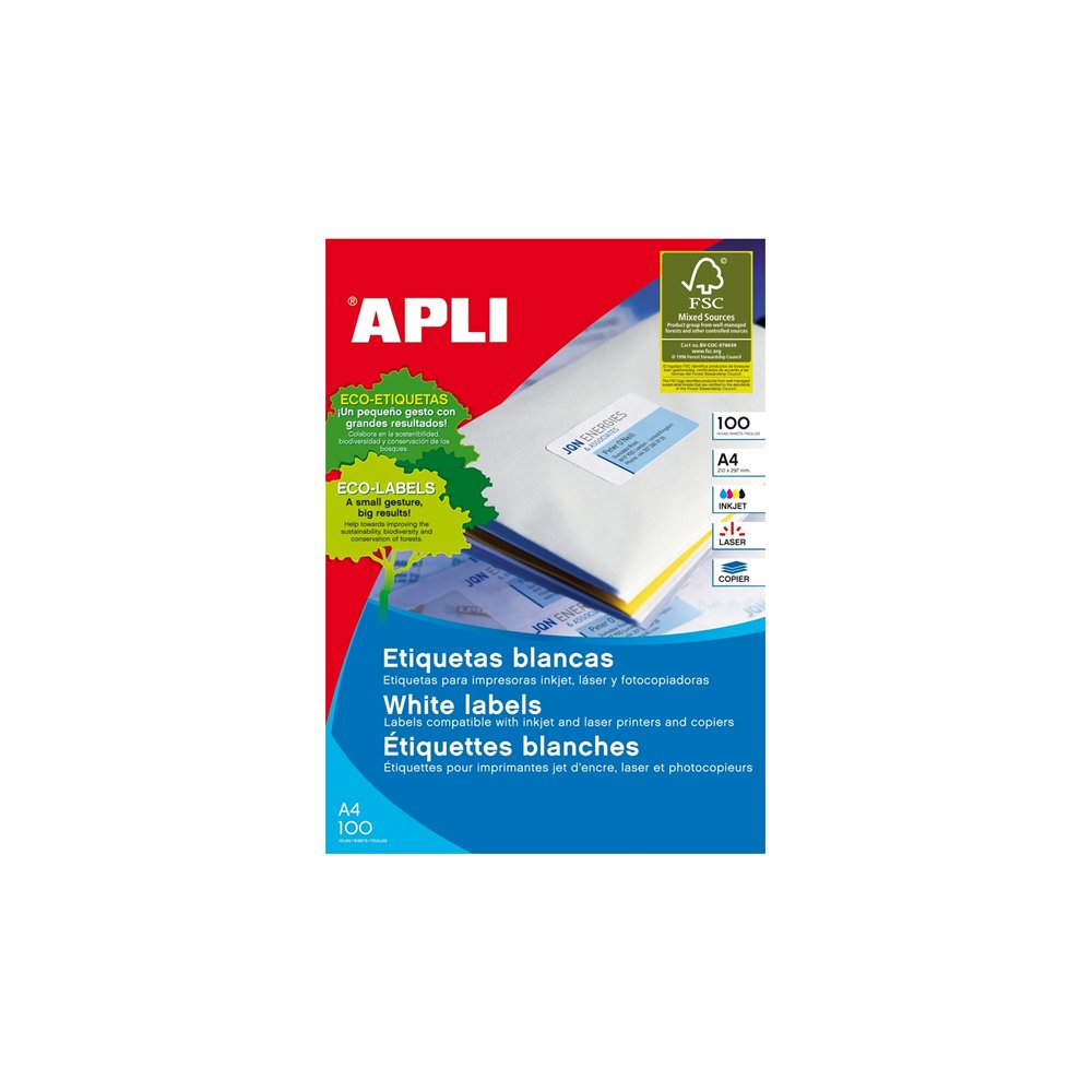 Apli 01279 etiquetas para impresora autoadhesivas a4 blanco