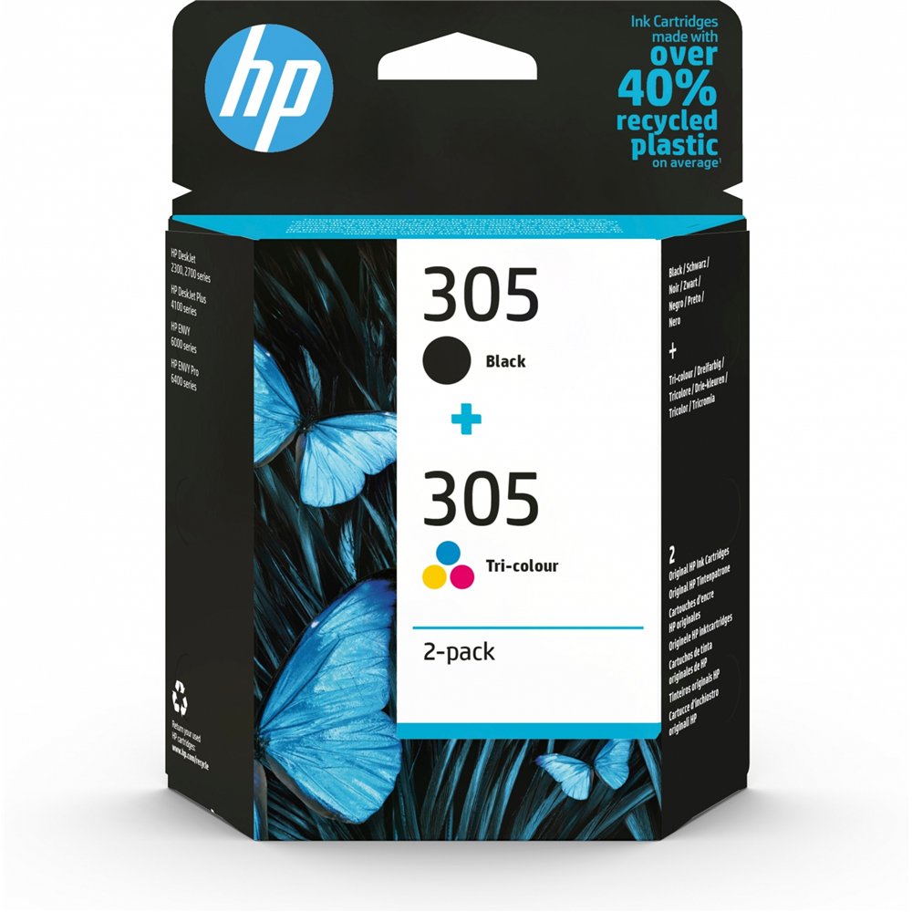 Hp 305 pack 2 cartuchos de tinta original tricolor/negro