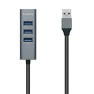 Aisens hub usb3.0 aluminio, tipo a/m - 4x tipo a/h, negro, 30 cm