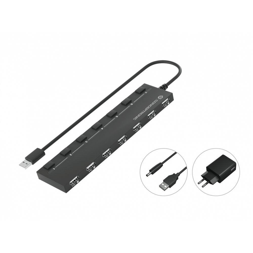 Conceptronic hub de interfaz usb 2.0 480 mbit/s negro