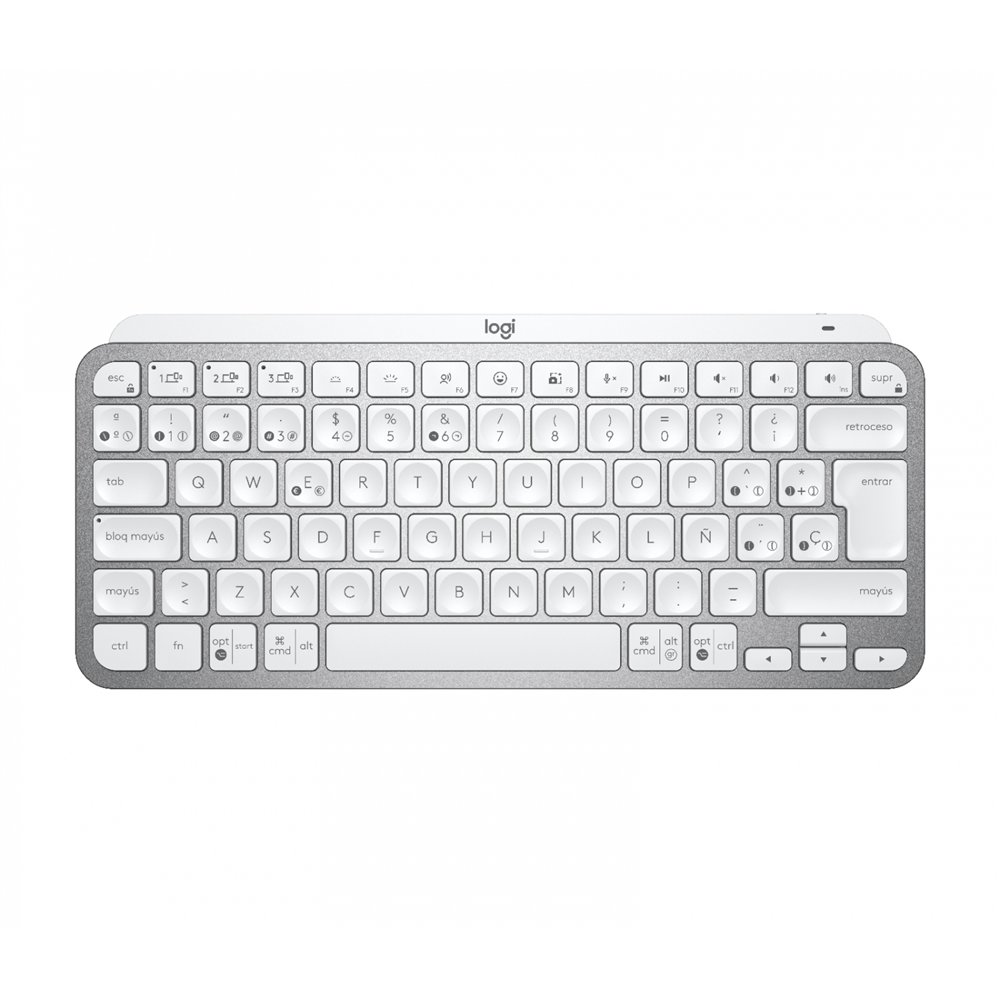Teclado logitech mx keys mini rf wireless + bluetooth qwerty espaã±ol aluminio, blanco