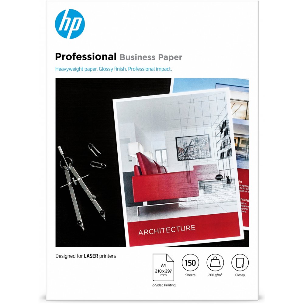 Hp papel profesional para impresora láser: a4, brillante, 200 gsm