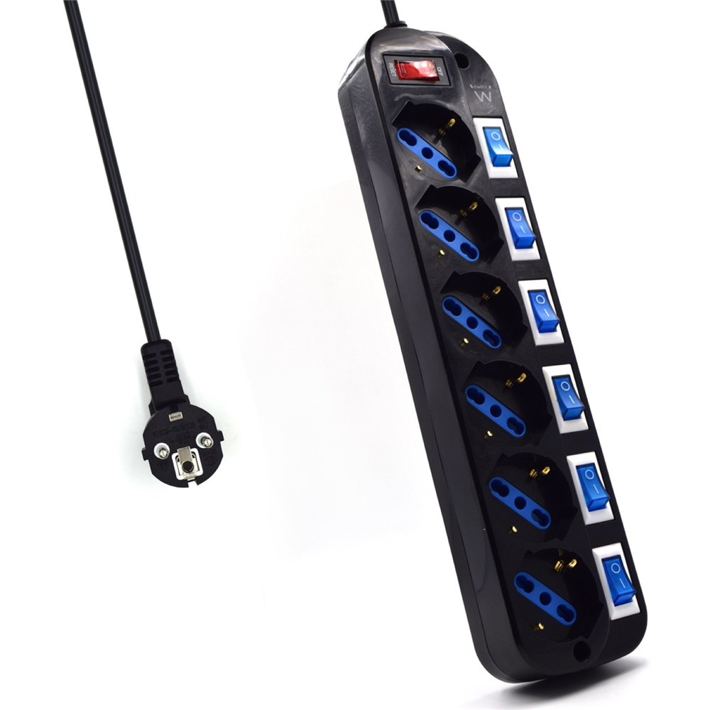 ewent limitador de tensión 6 salidas ac 220 v 1,5 m negro