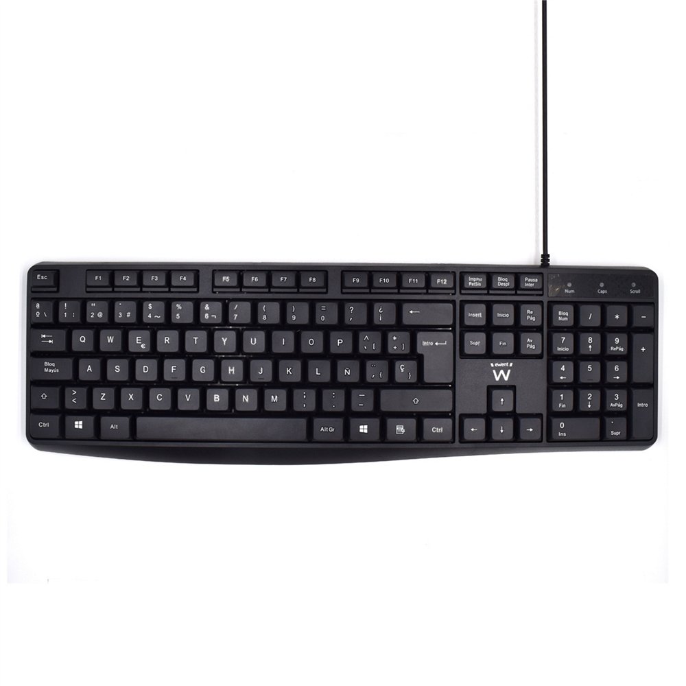 teclado ewent usb qwerty español ergonomico negro