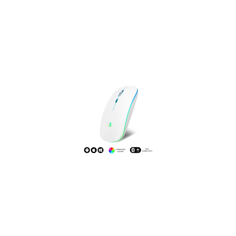 Subblim raton inalambrico bluetooth + rf rgb led dual flat 1600 dpi optico blanco
