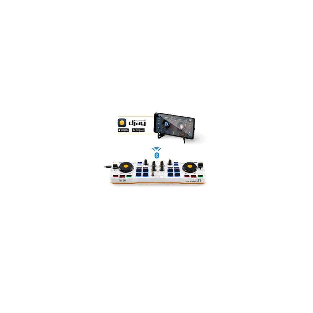 Hercules djcontrol mix mesa de mezclas bluetooth para smartphone negro blanco amarillo