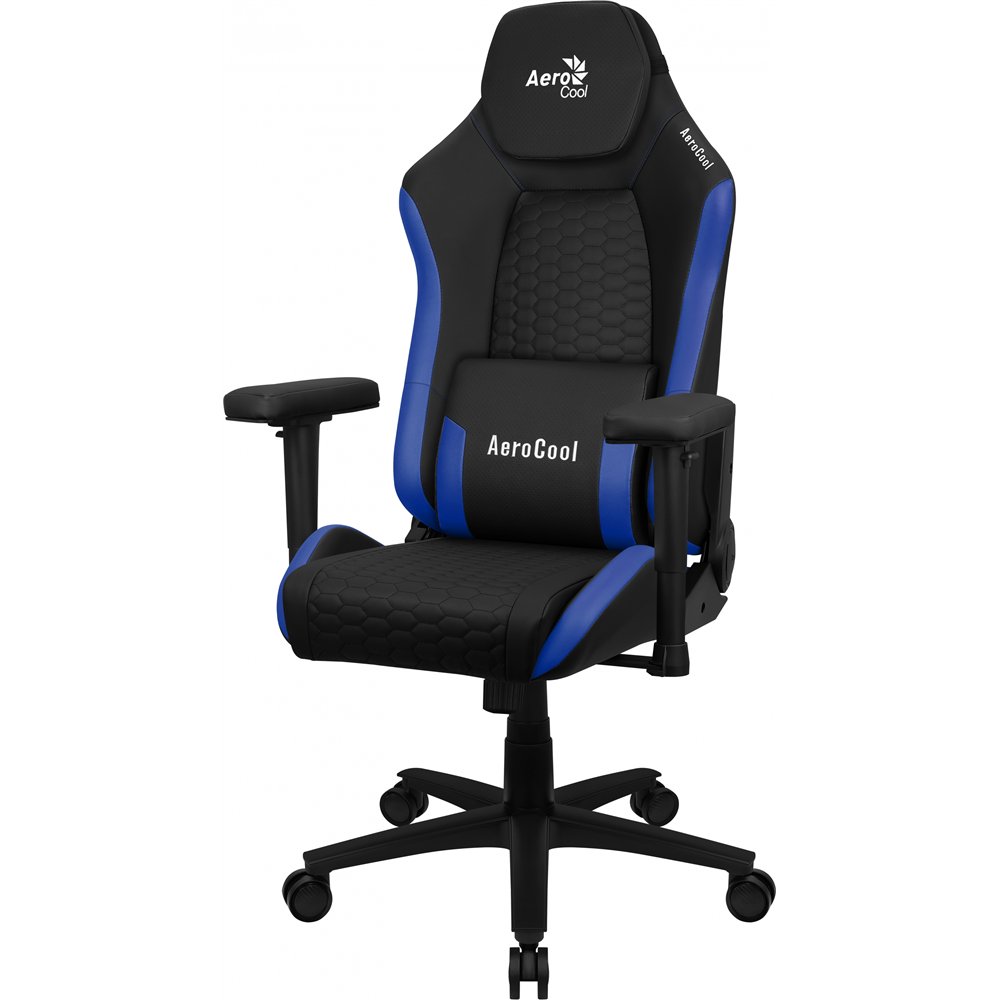 aerocool crownbb azul, silla gaming ergonómica, cojines ajustables, cuero sintético premium